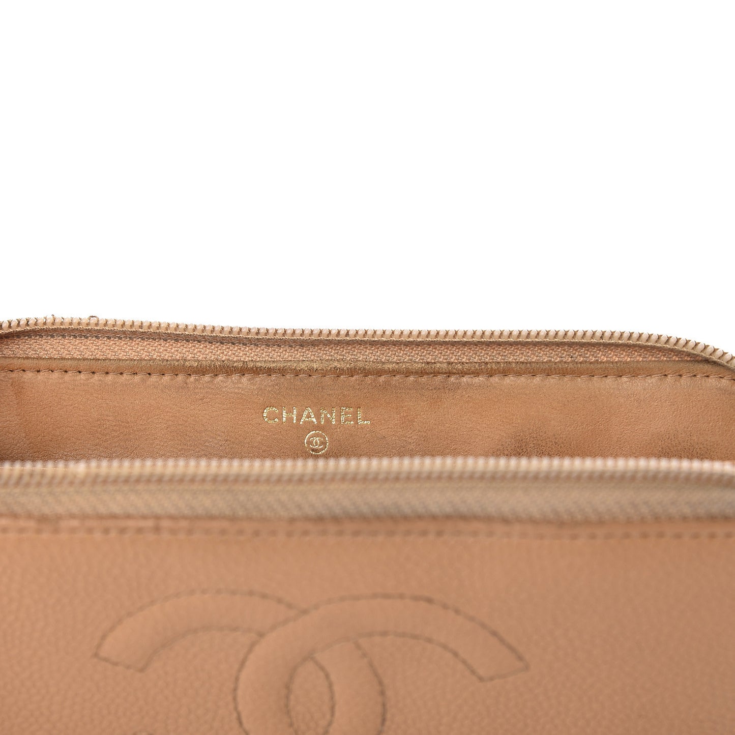 Caviar Large Timeless CC Zip Around Wallet Beige