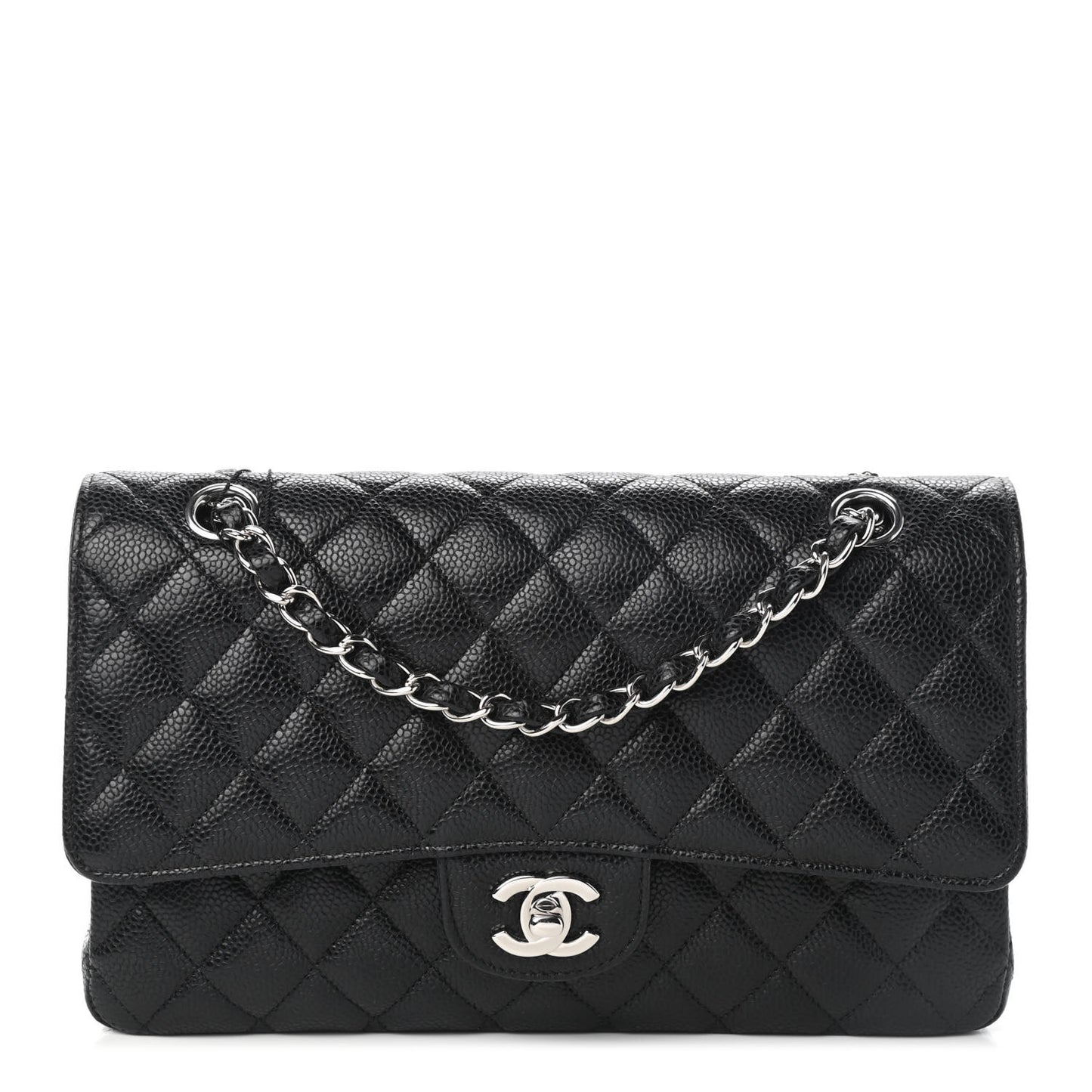 Caviar Quilted Medium Double Flap Black
