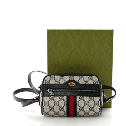Gucci GG Supreme Monogram Textured Dollar Calfskin Web Mini Ophidia Shoulder Bag Beige Blue 10 of 10