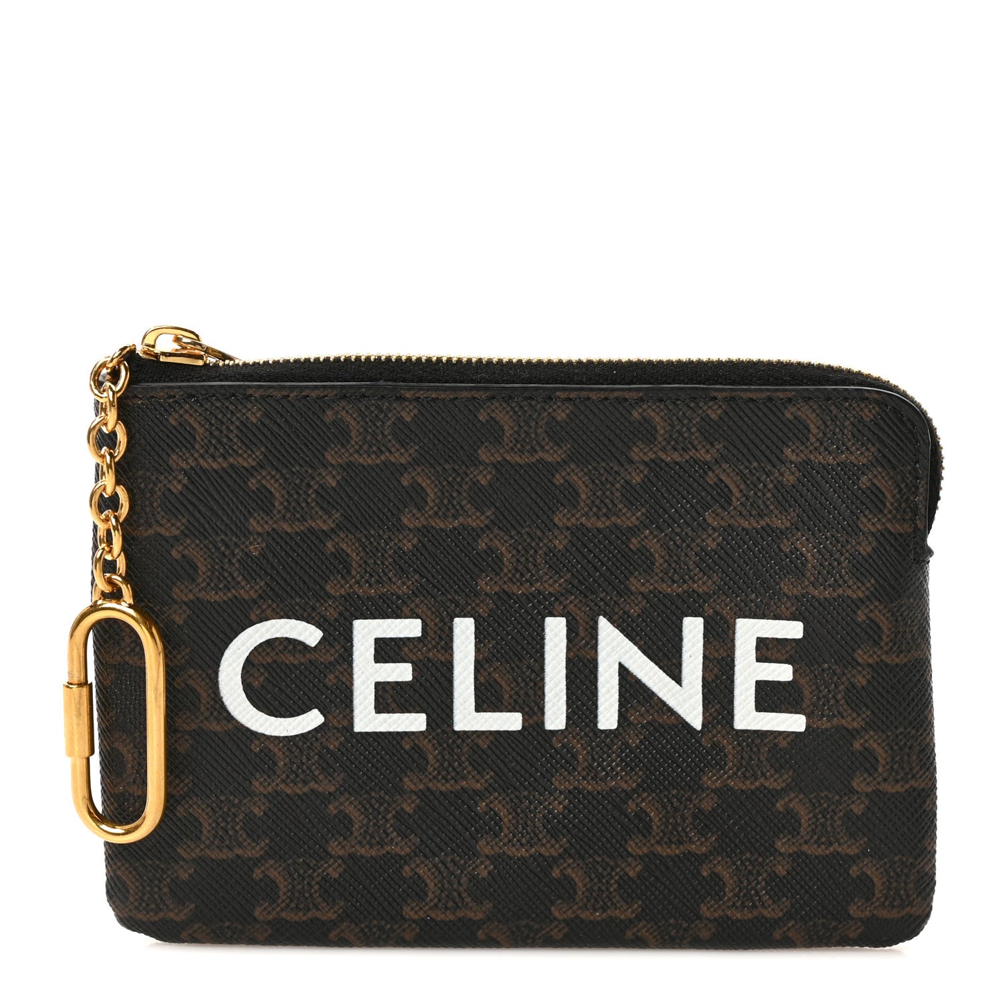 Triomphe Canvas Logo Coin and Card Pouch With Hook Black