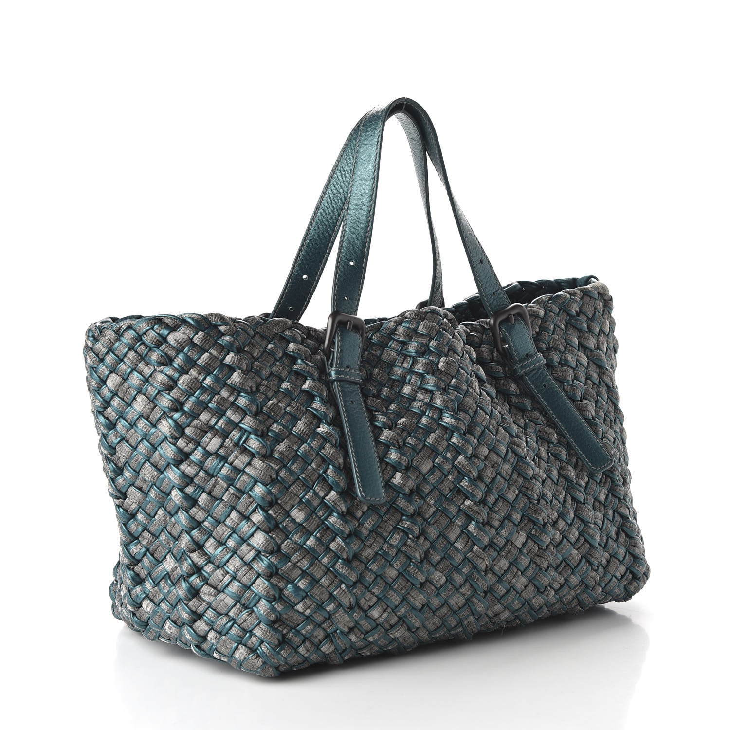 Bottega Veneta Metallic Intrecciato Tote Teal 3 of 9