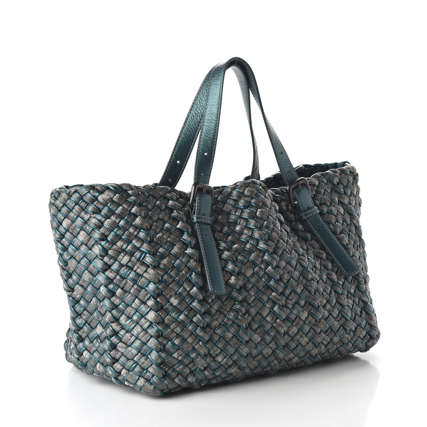 Metallic Intrecciato Tote Teal