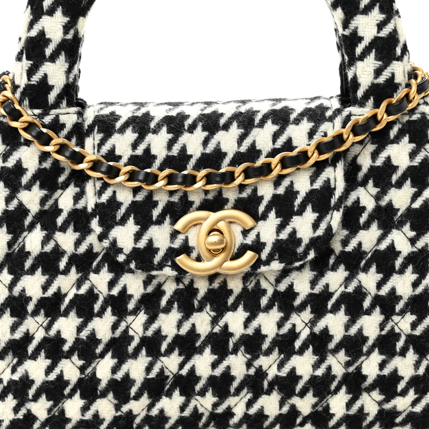 Chanel Tweed Houndstooth Quilted Nano Kelly Shopper Black White 8 of 10