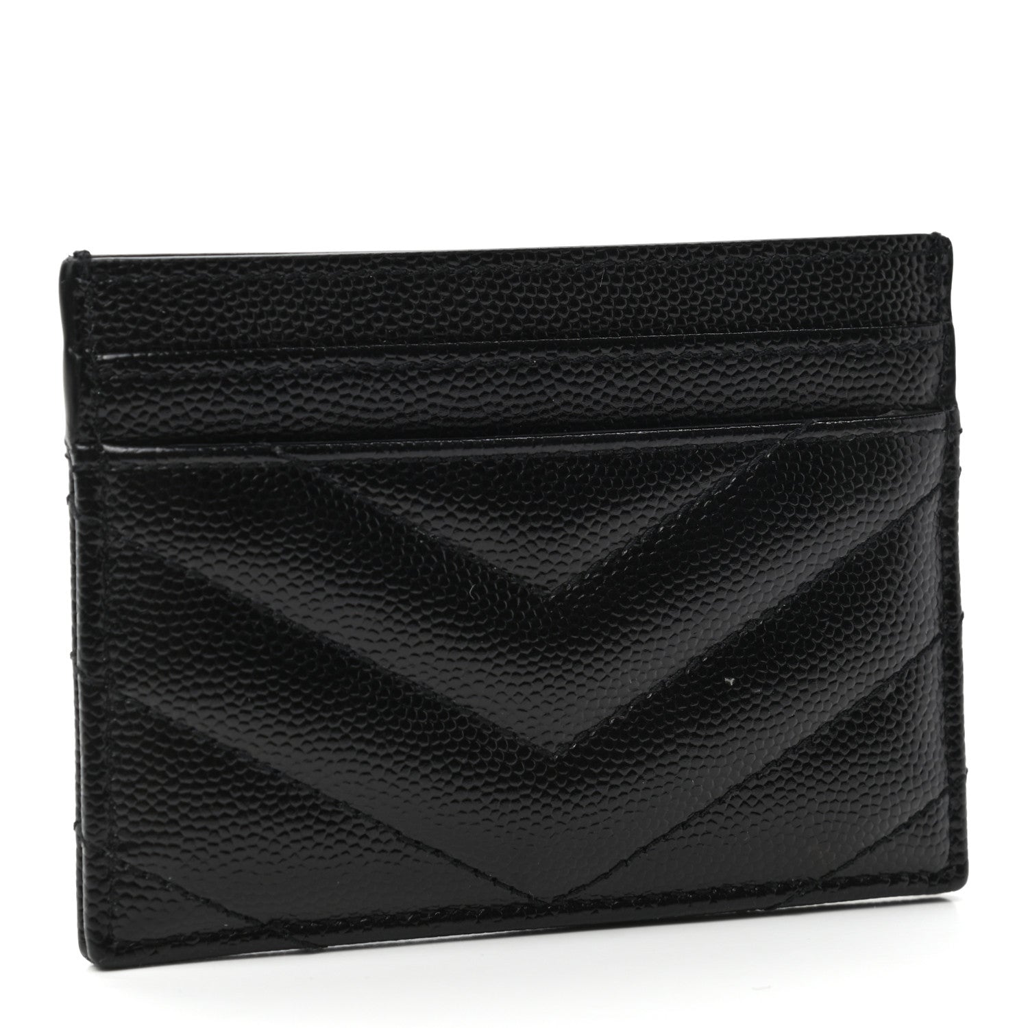 Saint Laurent Grain De Poudre Matelasse Chevron Monogram Credit Card Case Black 3 of 6