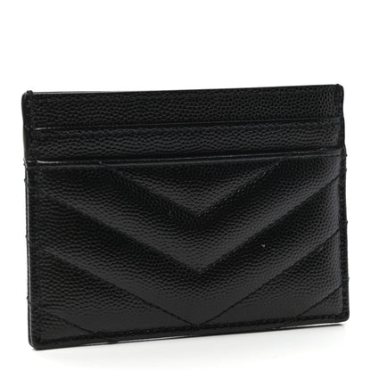 Saint Laurent Grain De Poudre Matelasse Chevron Monogram Credit Card Case Black 3 of 6