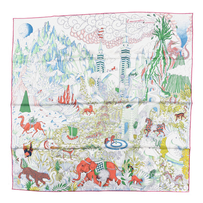 Hermes Silk Cosmographia Universalis Scarf 90 White Vert Corail 1 of 3