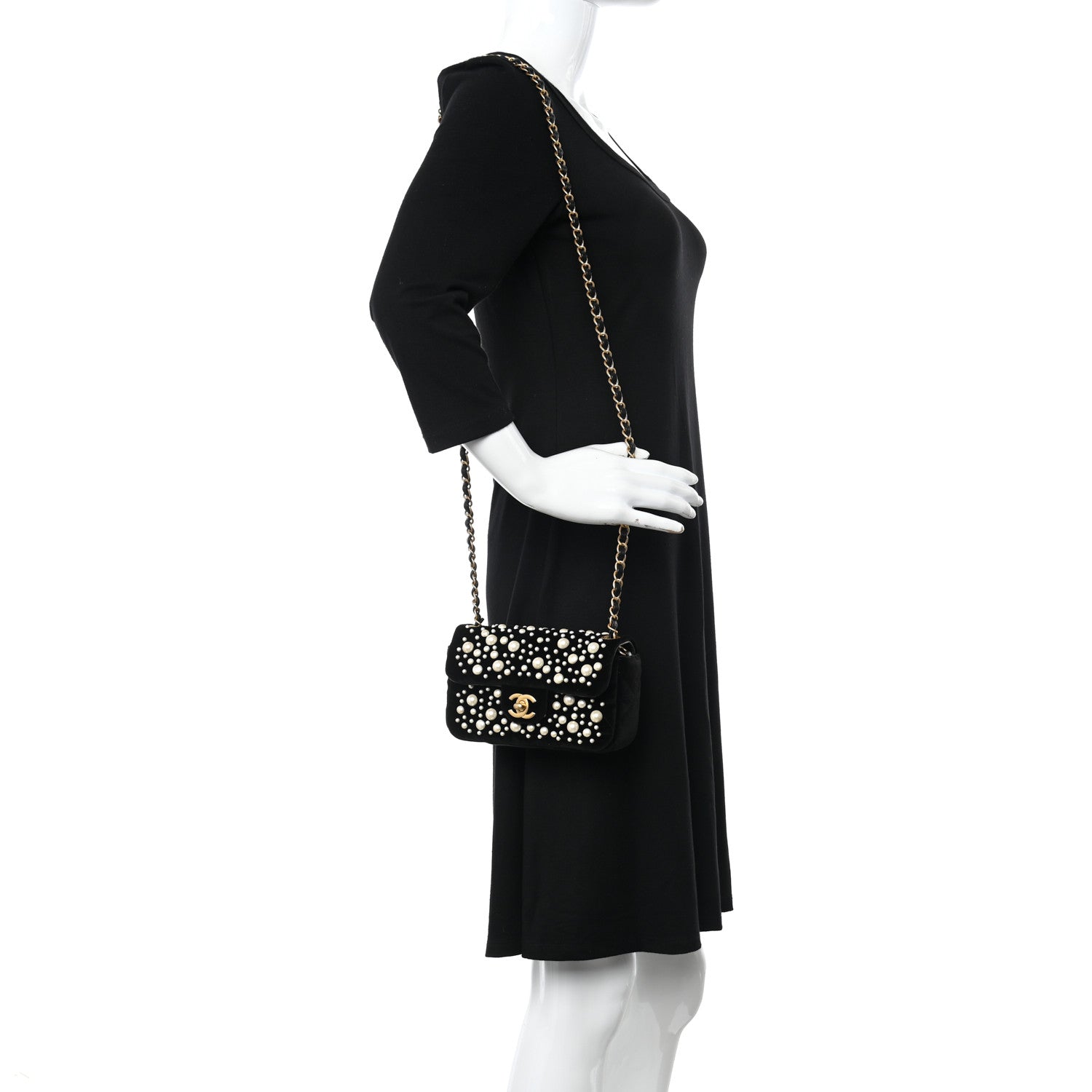 Chanel Velvet Pearl Mini Flap Bag Black 2 of 10