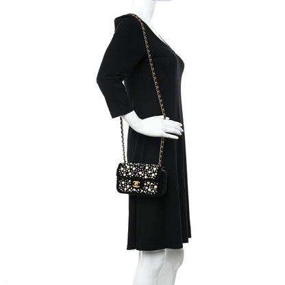 Chanel Velvet Pearl Mini Flap Bag Black 2 of 10