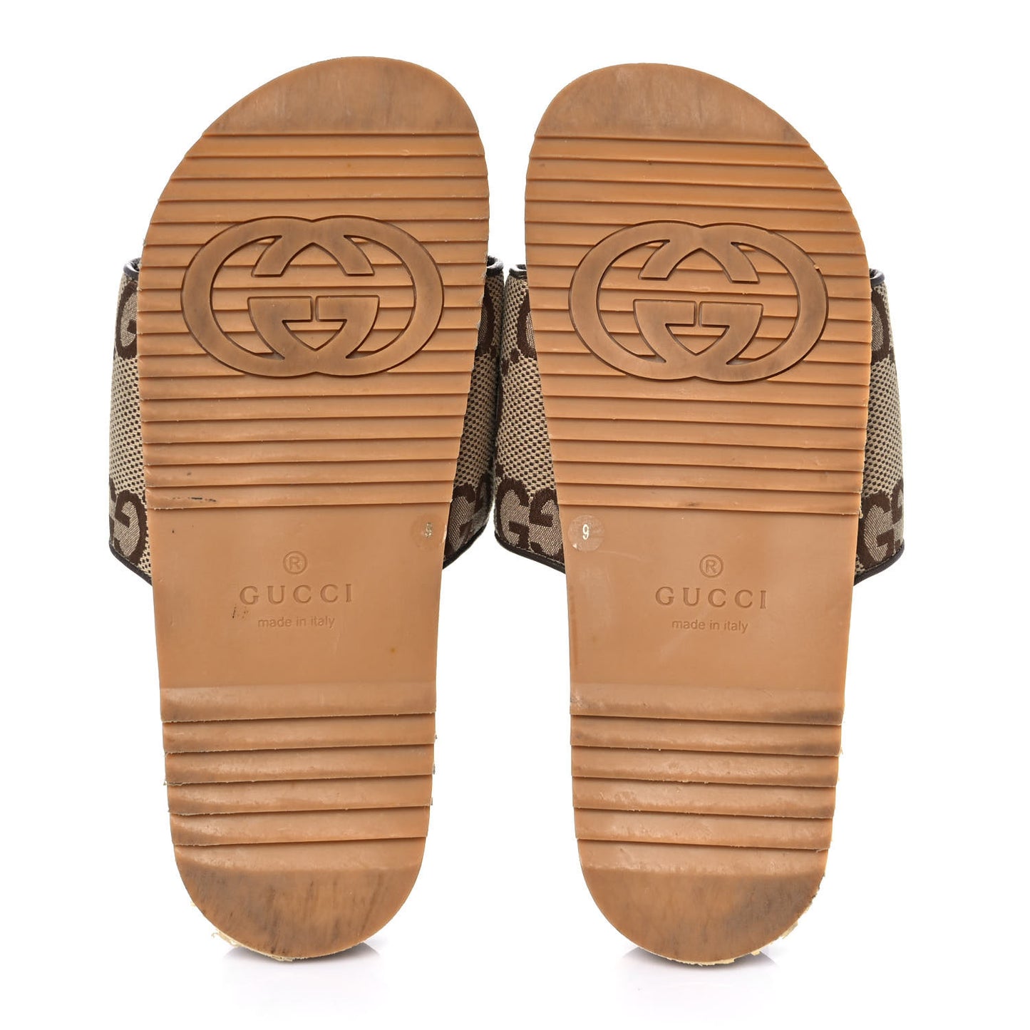 Monogram Jumbo GG Mens Slide Sandals 9 Camel Ebony