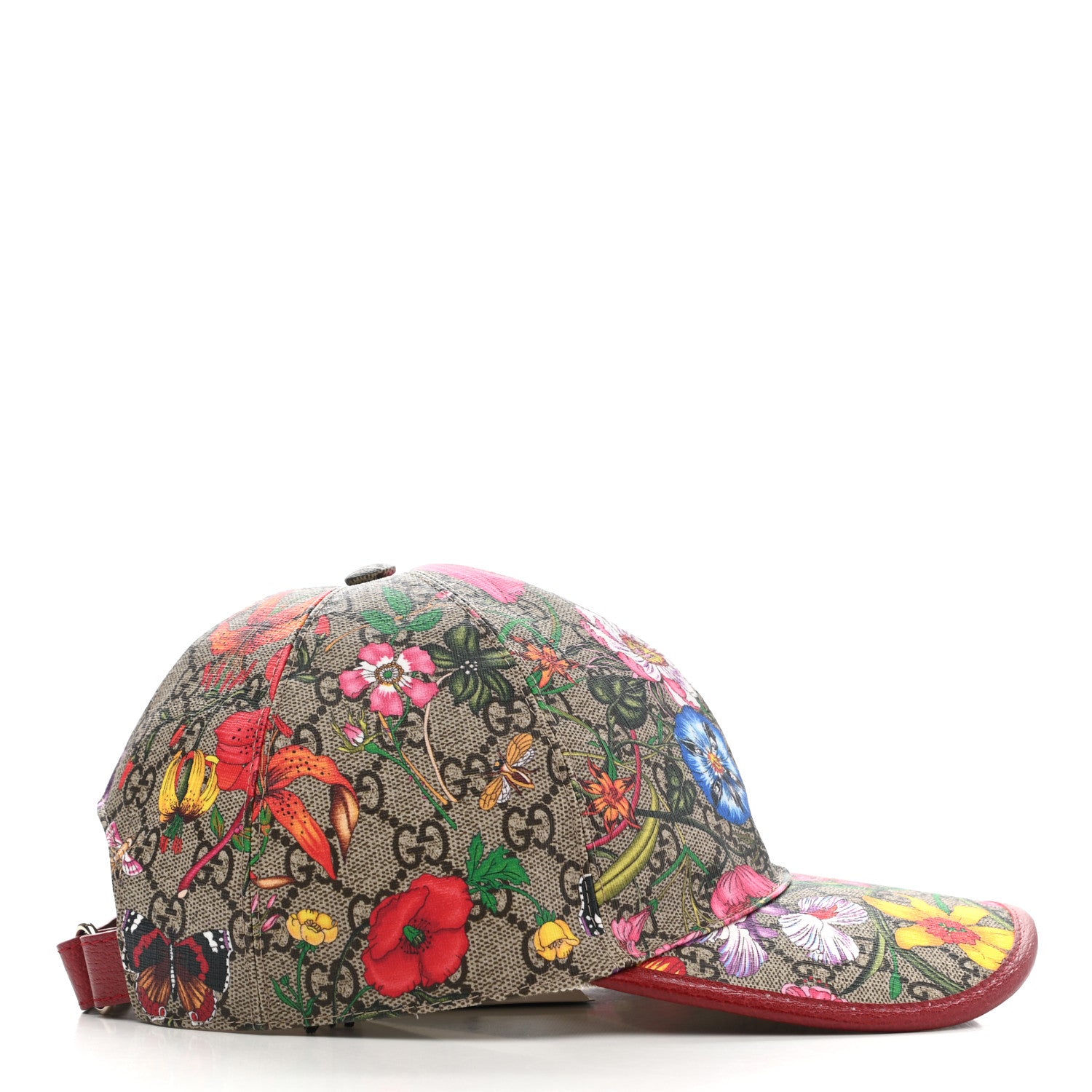Gucci GG Supreme Flora Claudia Baseball Hat 56 S Red 5 of 10