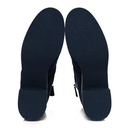 Chanel Fabric Lace Up Combat Boots 40 Navy Blue 6 of 8