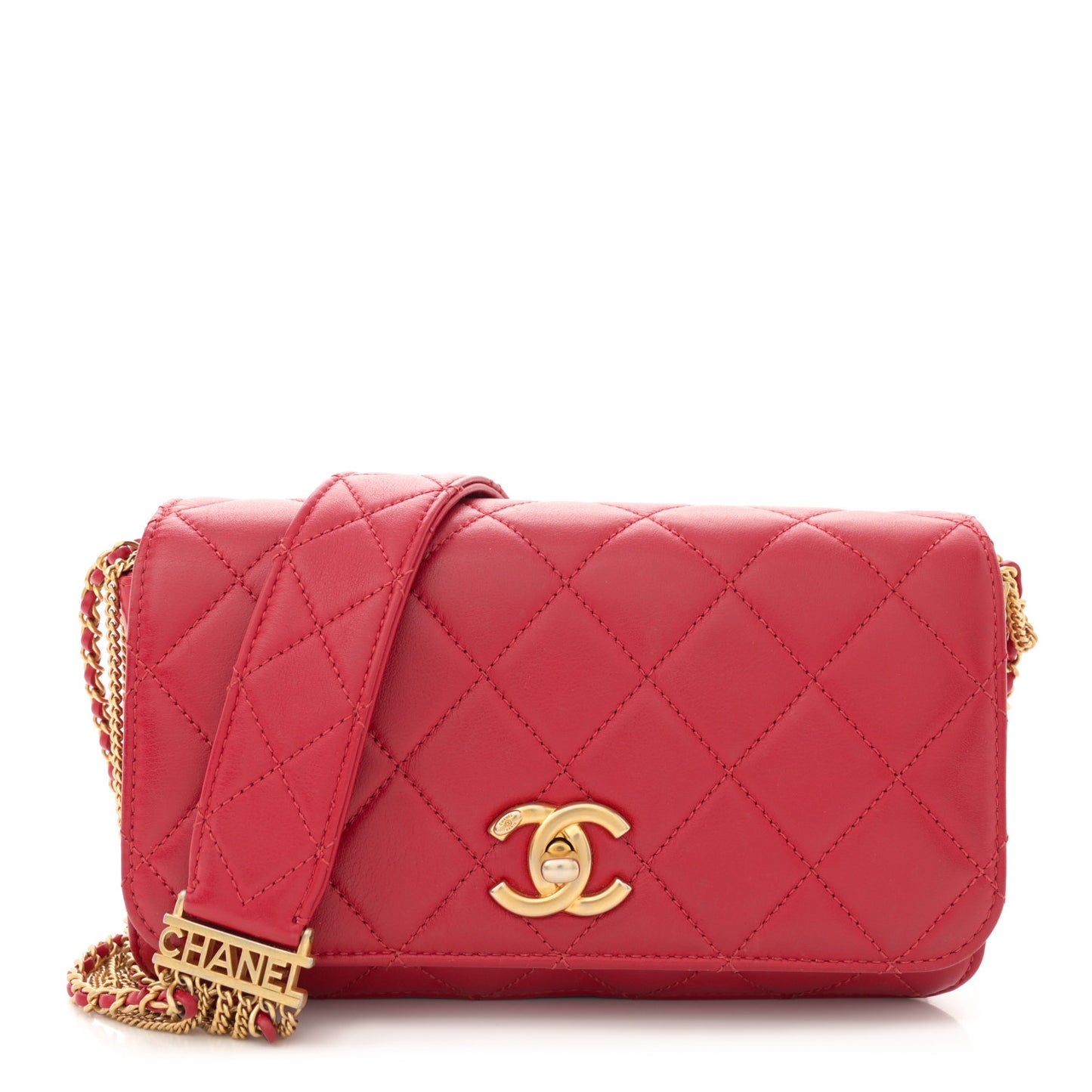 Lambskin Quilted Multiple Chain Flap Red