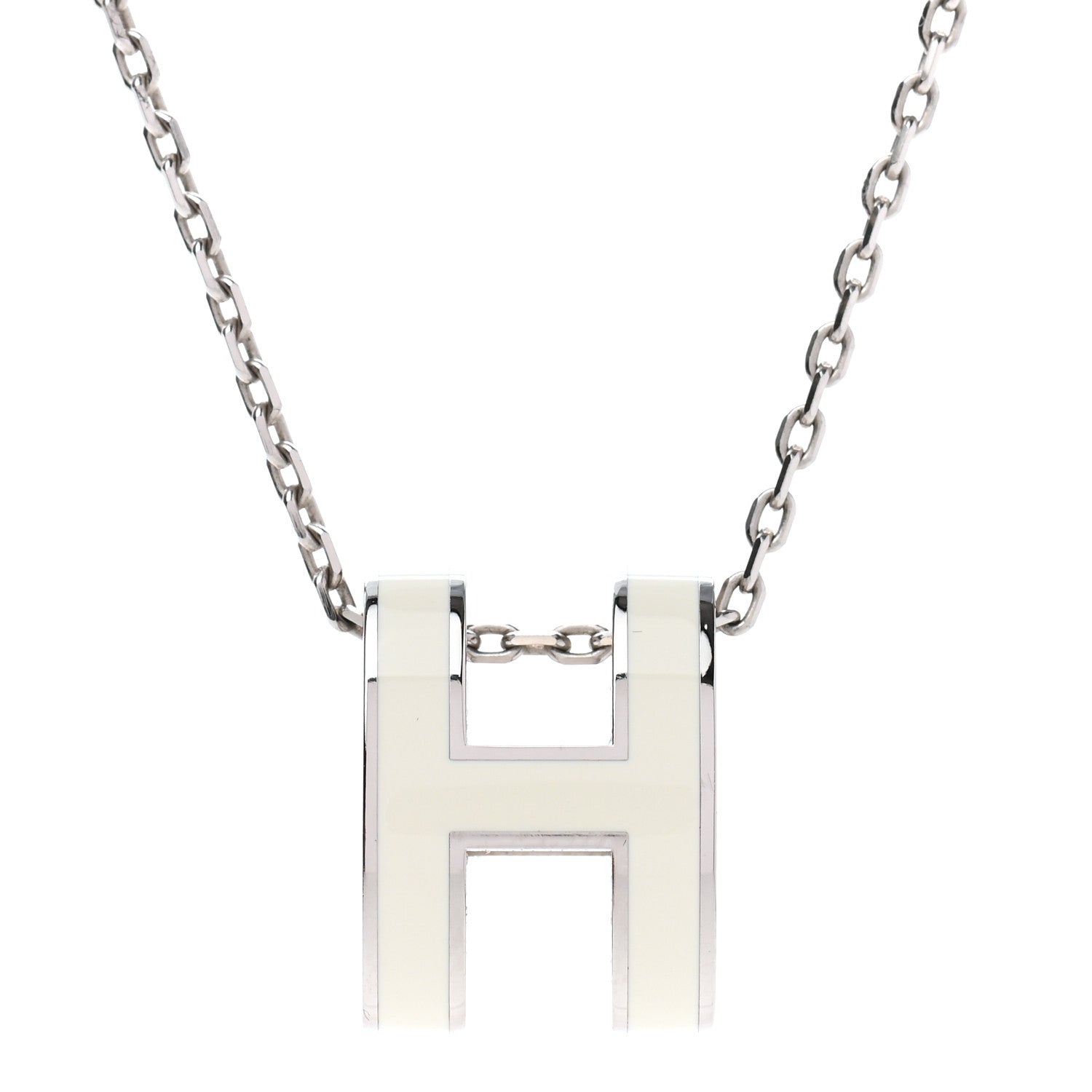 Hermes Lacquered Palladium Pop H Pendant Necklace White 4 of 7