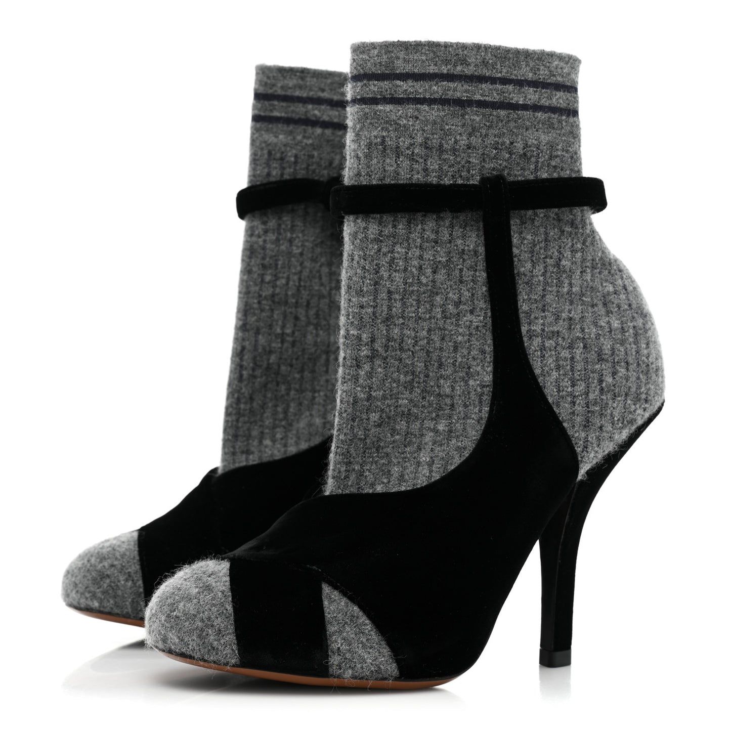 Stretch Fabric Knit Suede Sock Booties 37.5 Grey Black