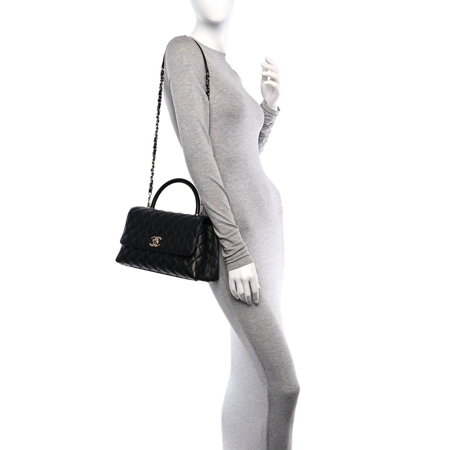Caviar Lizard Quilted Small Coco Handle Flap Black