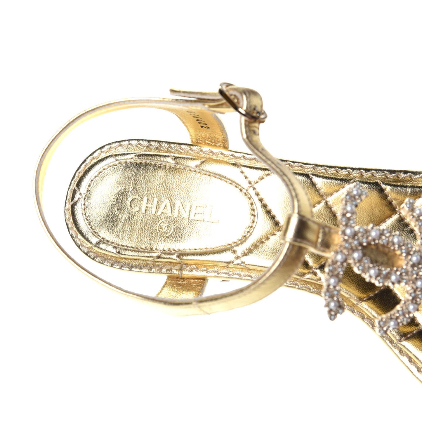 Goatskin Fantasy CC Pearl Thong Sandals 37 Gold