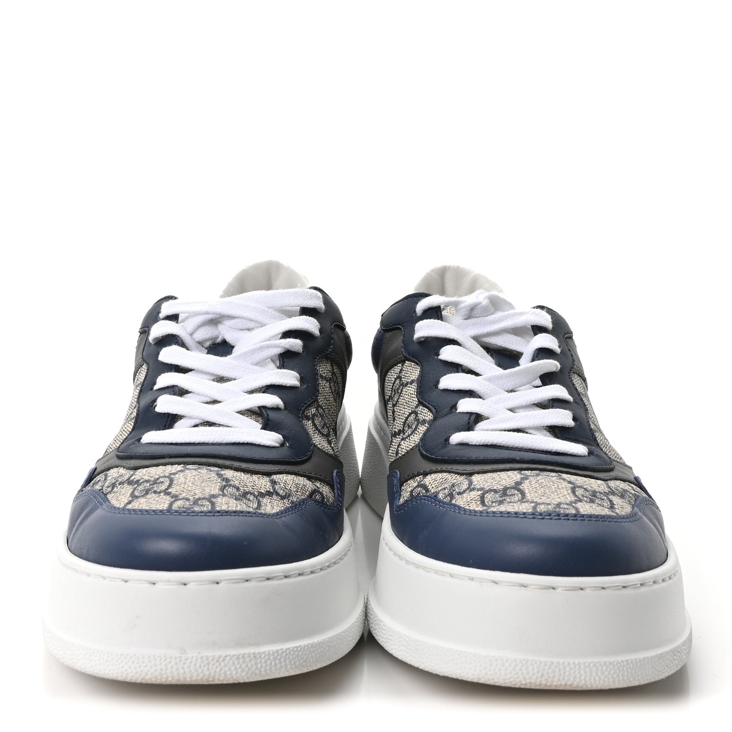GG Supreme Calfskin Monogram Mens Interlocking G 55mm Sneakers 9 Beige Blue Black