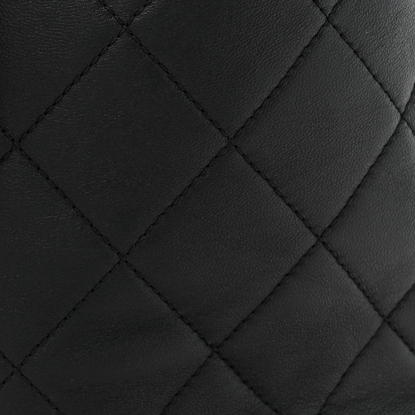 Shiny Lambskin Quilted Chain Is More Drawstring Bag Black