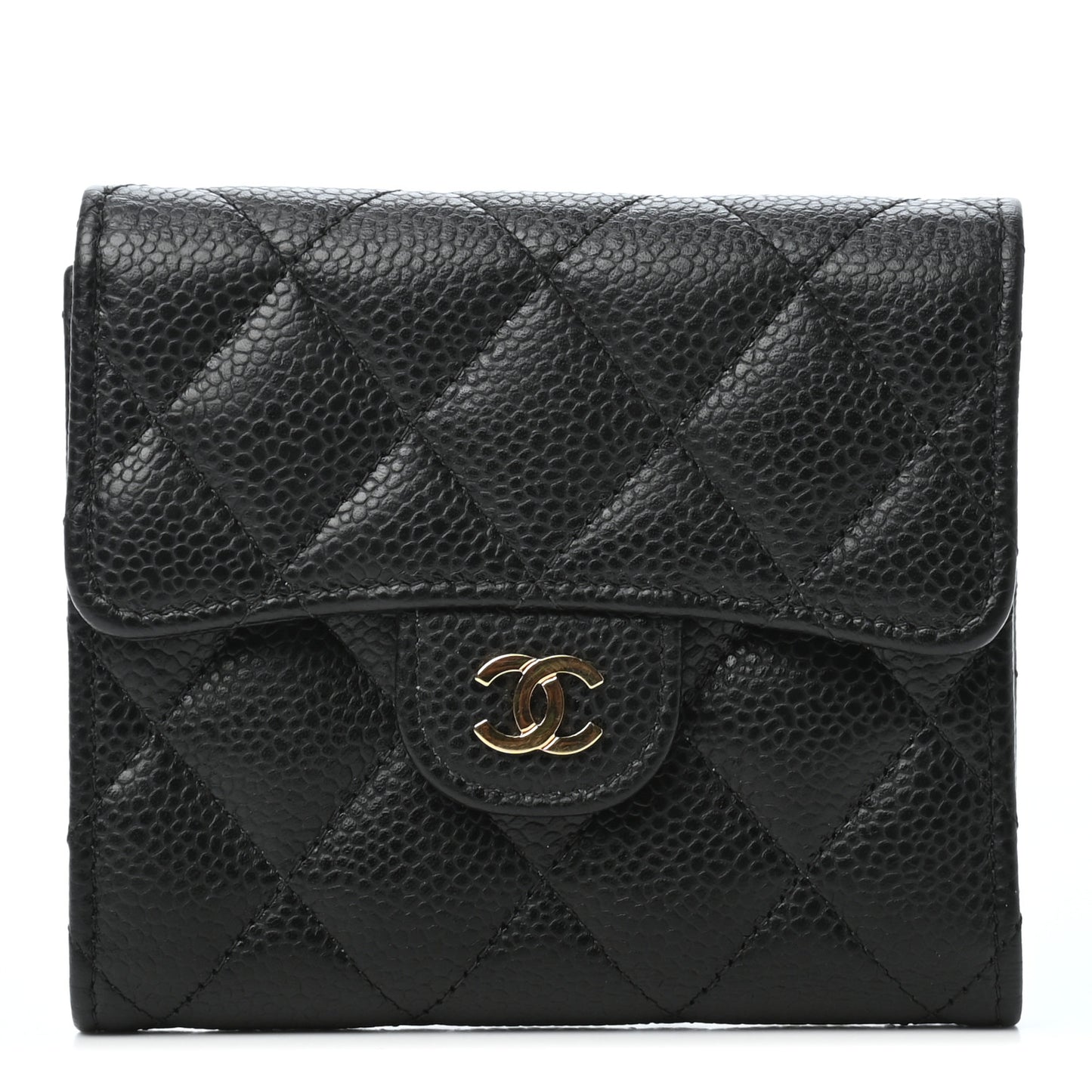 Caviar Quilted Compact Flap Wallet Black