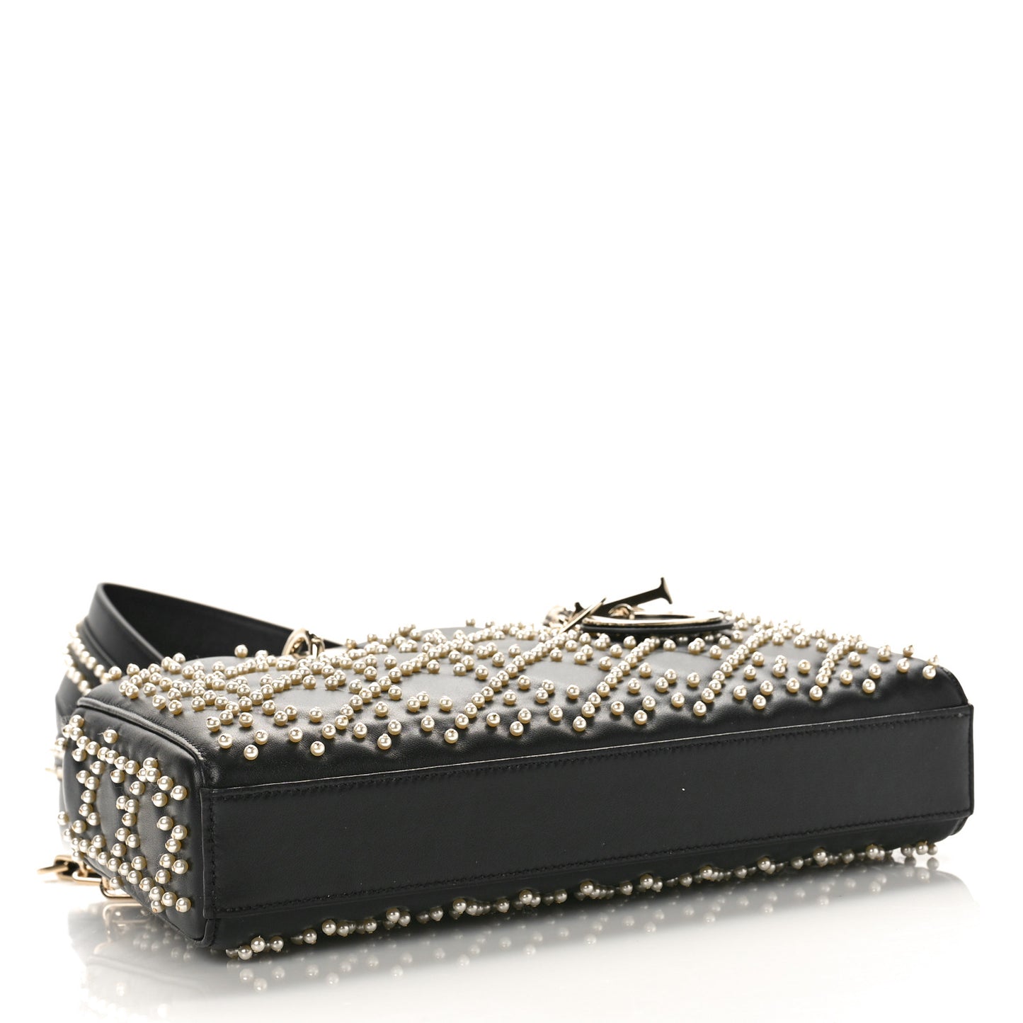 Lambskin Cannage Pearl Studded Small Lady D-Joy Black