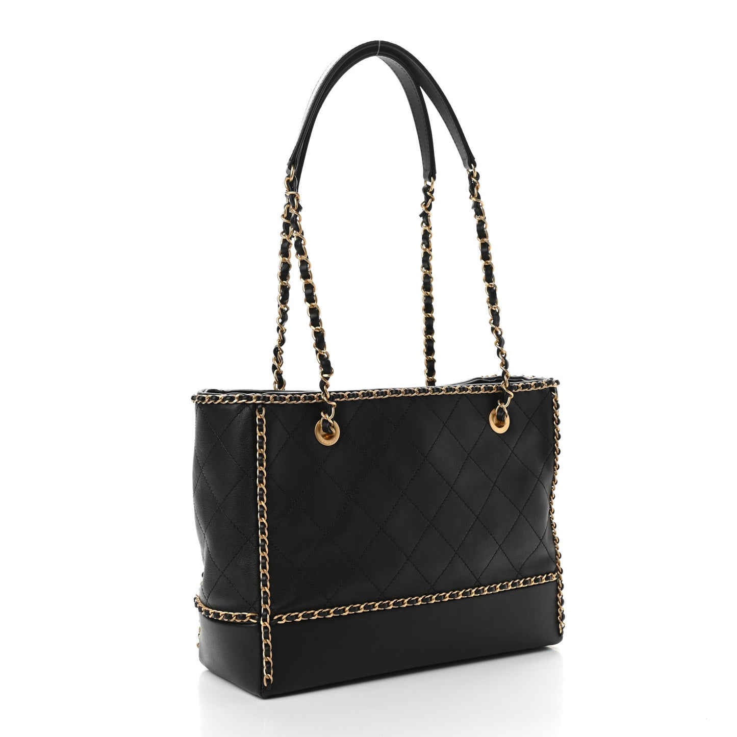 Calfskin Quilted Chain Lines Shopping Tote Black