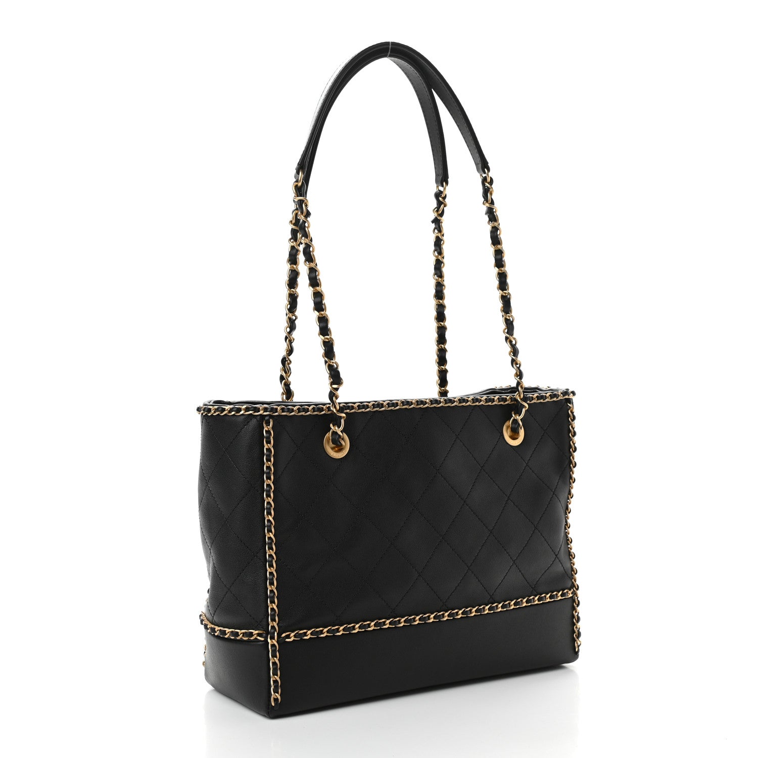 Chanel Calfskin Quilted Chain Lines Shopping Tote Black 3 of 9