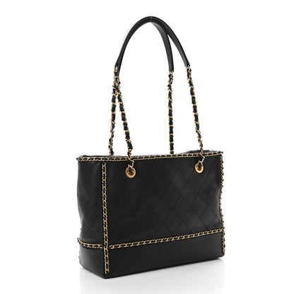 Chanel Calfskin Quilted Chain Lines Shopping Tote Black 3 of 9