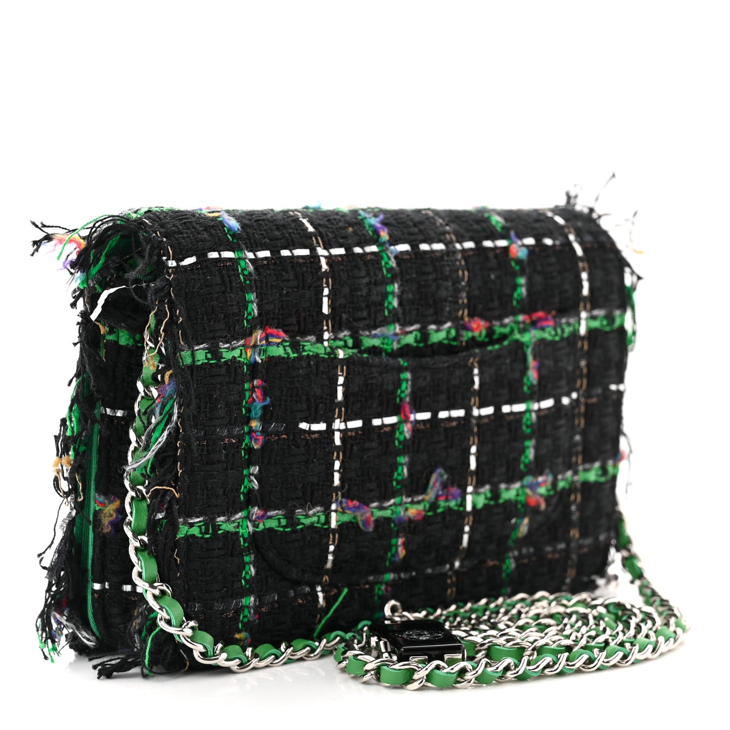 Tweed Fringe Wallet On Chain WOC Black Green