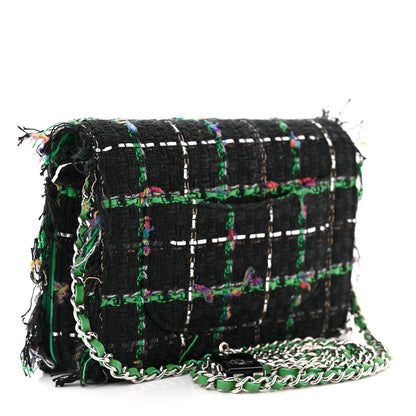 Chanel Tweed Fringe Wallet On Chain WOC Black Green 3 of 10