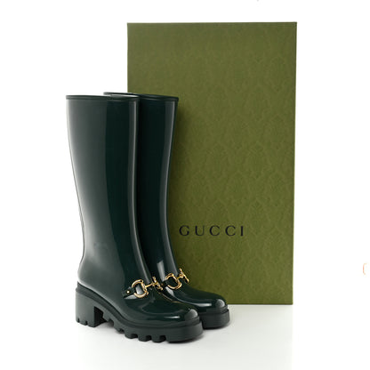Gucci Rubber Horsebit Knee High Boots 38 Vintage Green 8 of 8
