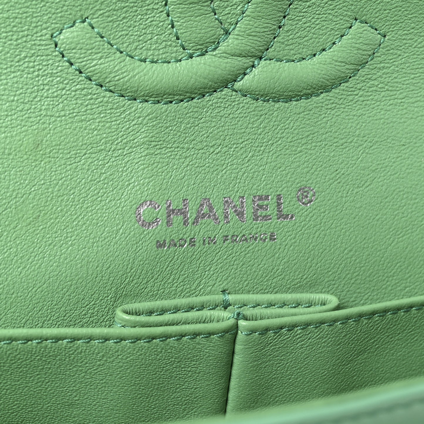 Patent Quilted Medium Double Flap Green