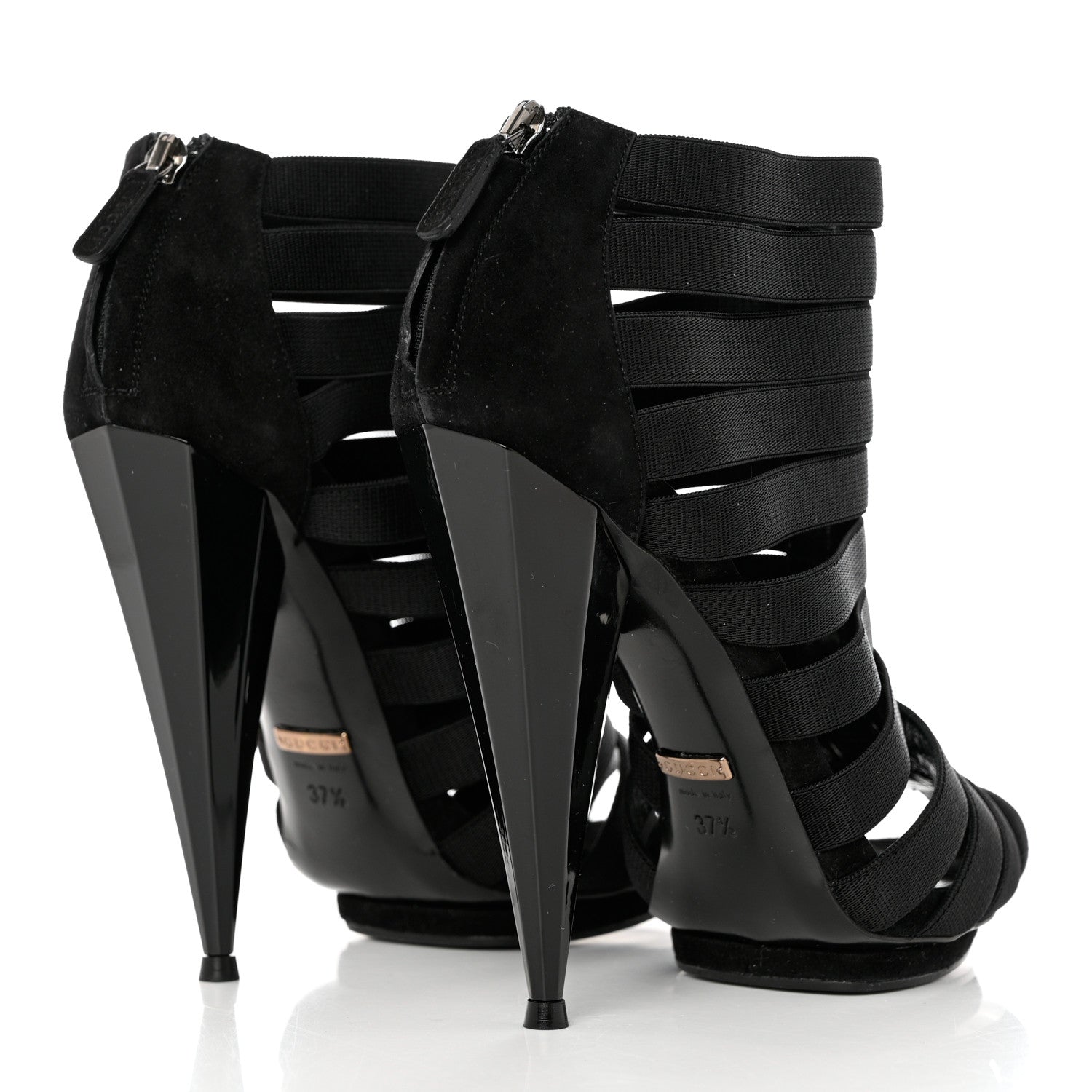Gucci Nappa Elastic Moony Kid Heeled Sandals 37.5 Black 4 of 10