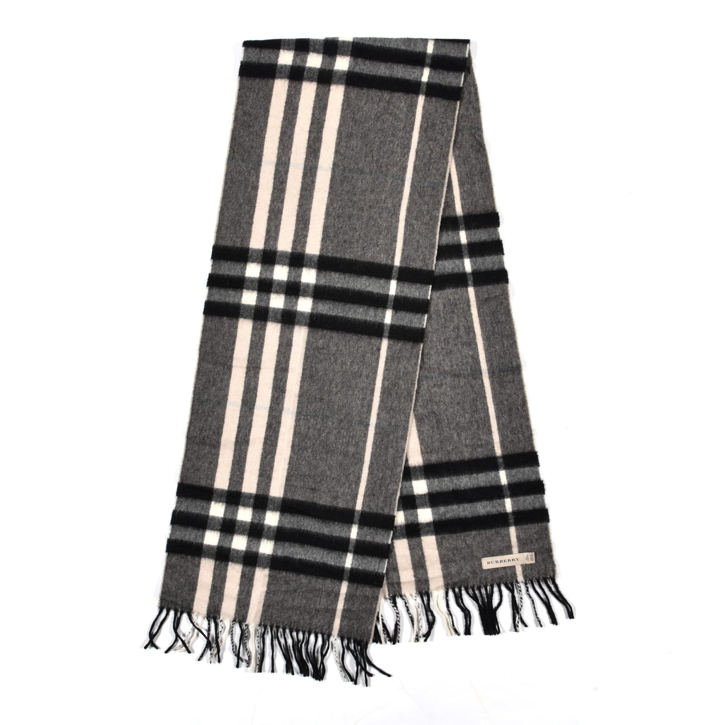 Cashmere Giant Check Fringe Scarf Brown Multicolor