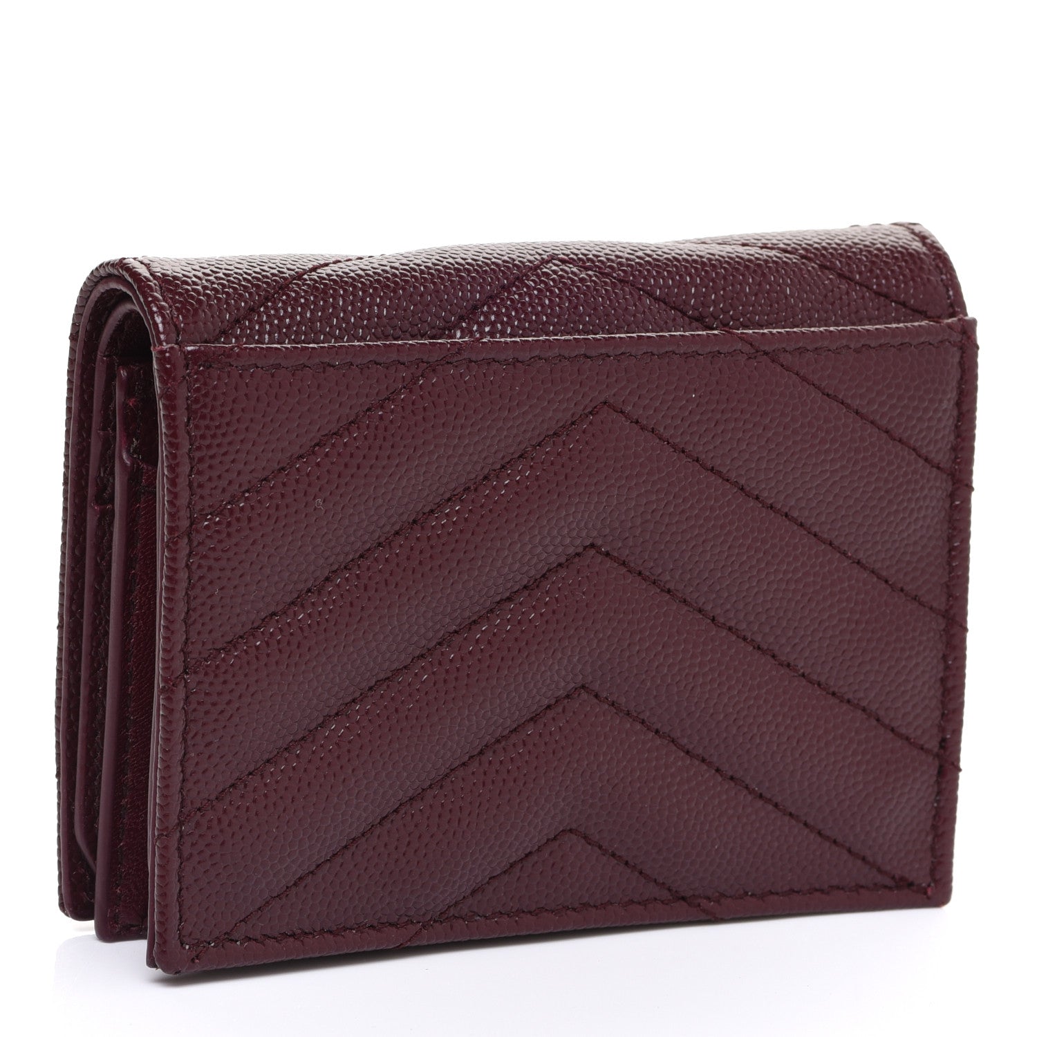 Saint Laurent Grain De Poudre Matelasse Chevron Monogram Card Case Bordeaux 3 of 8