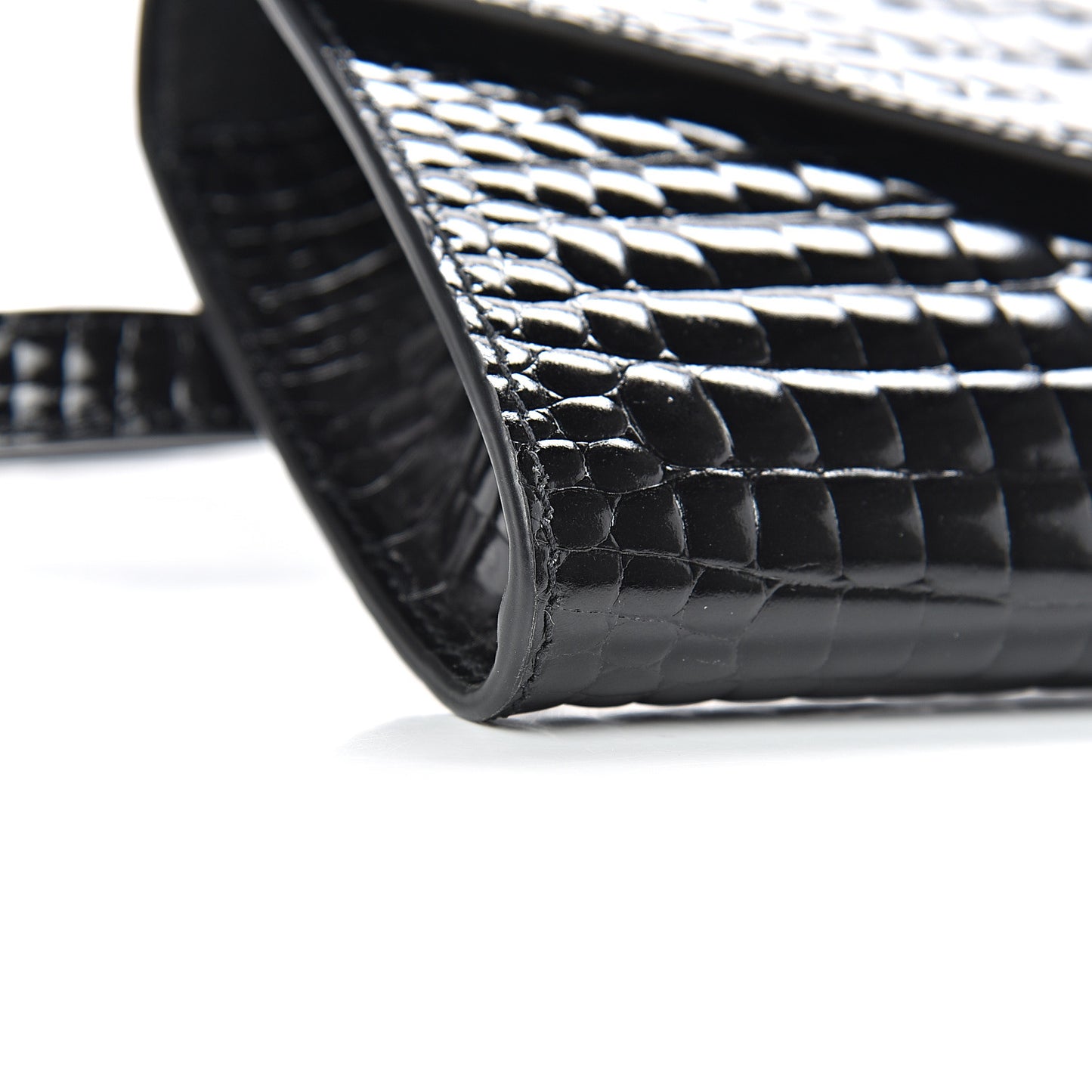 Calfskin Crocodile Embossed Envelope Belt Bag Black