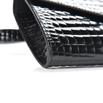 Saint Laurent Calfskin Crocodile Embossed Envelope Belt Bag Black 8 of 9