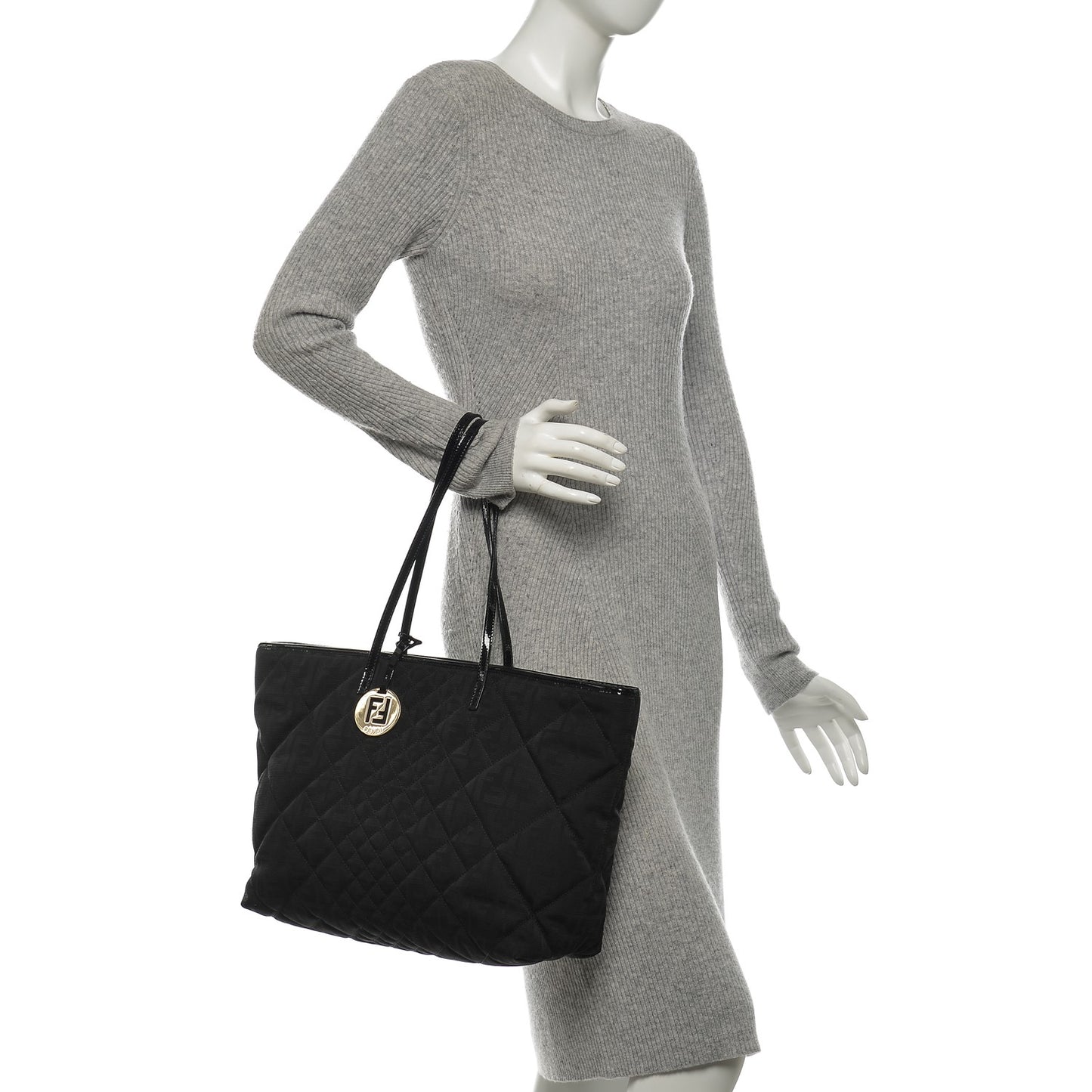 Canvas Quilted FF Roll Tote Black