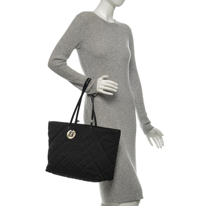 Fendi Canvas Quilted FF Roll Tote Black 2 of 7