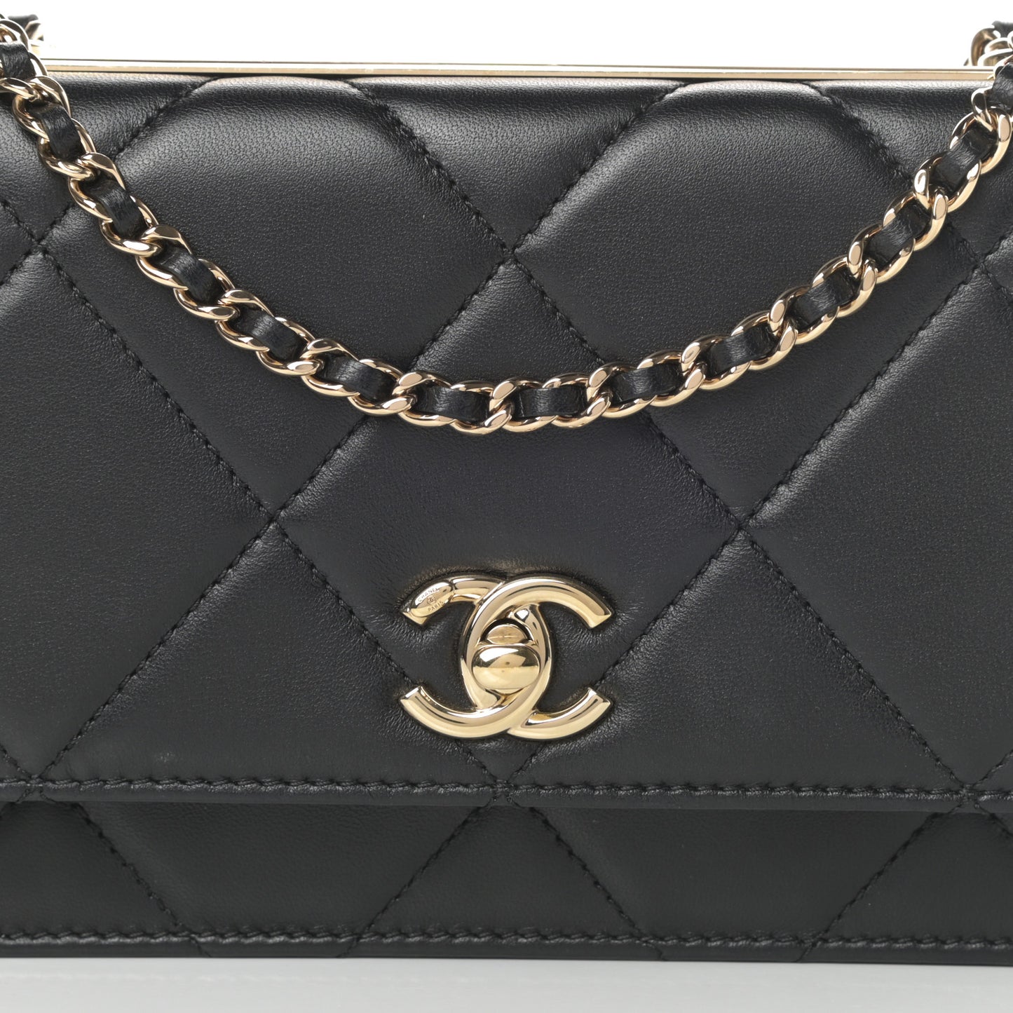 Lambskin Quilted Trendy CC Wallet On Chain WOC Black
