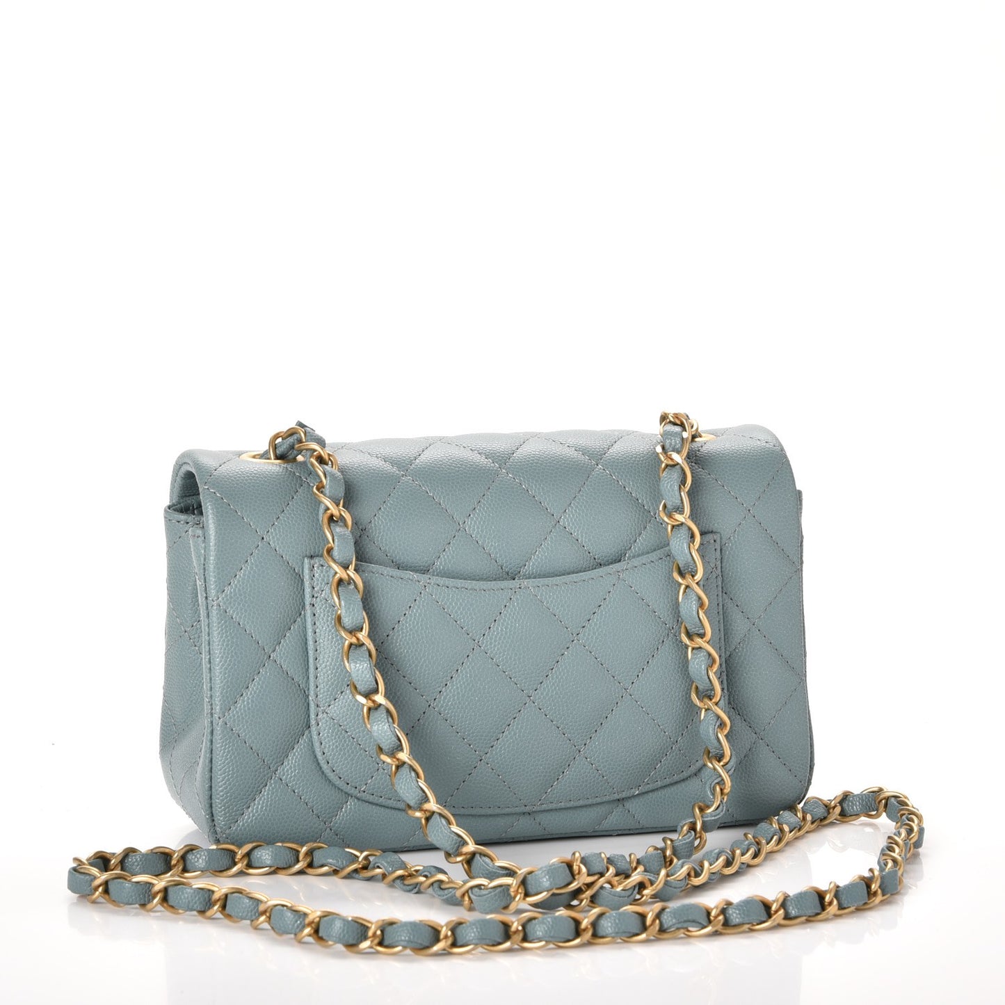 Iridescent Caviar Quilted Mini Rectangular Flap Light Blue