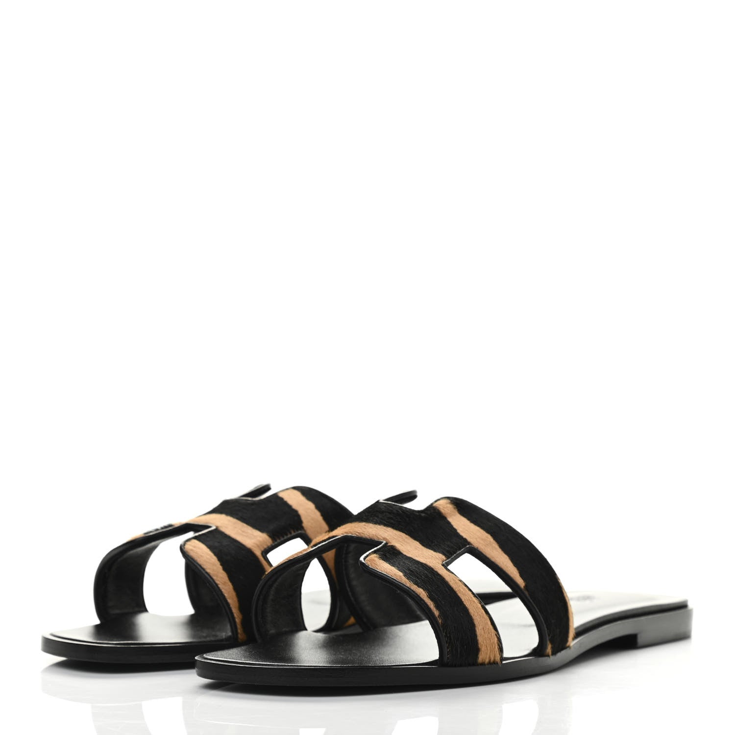 Hermes Horse Hair Zebra Print Oran Sandals 41 Black 3 of 8
