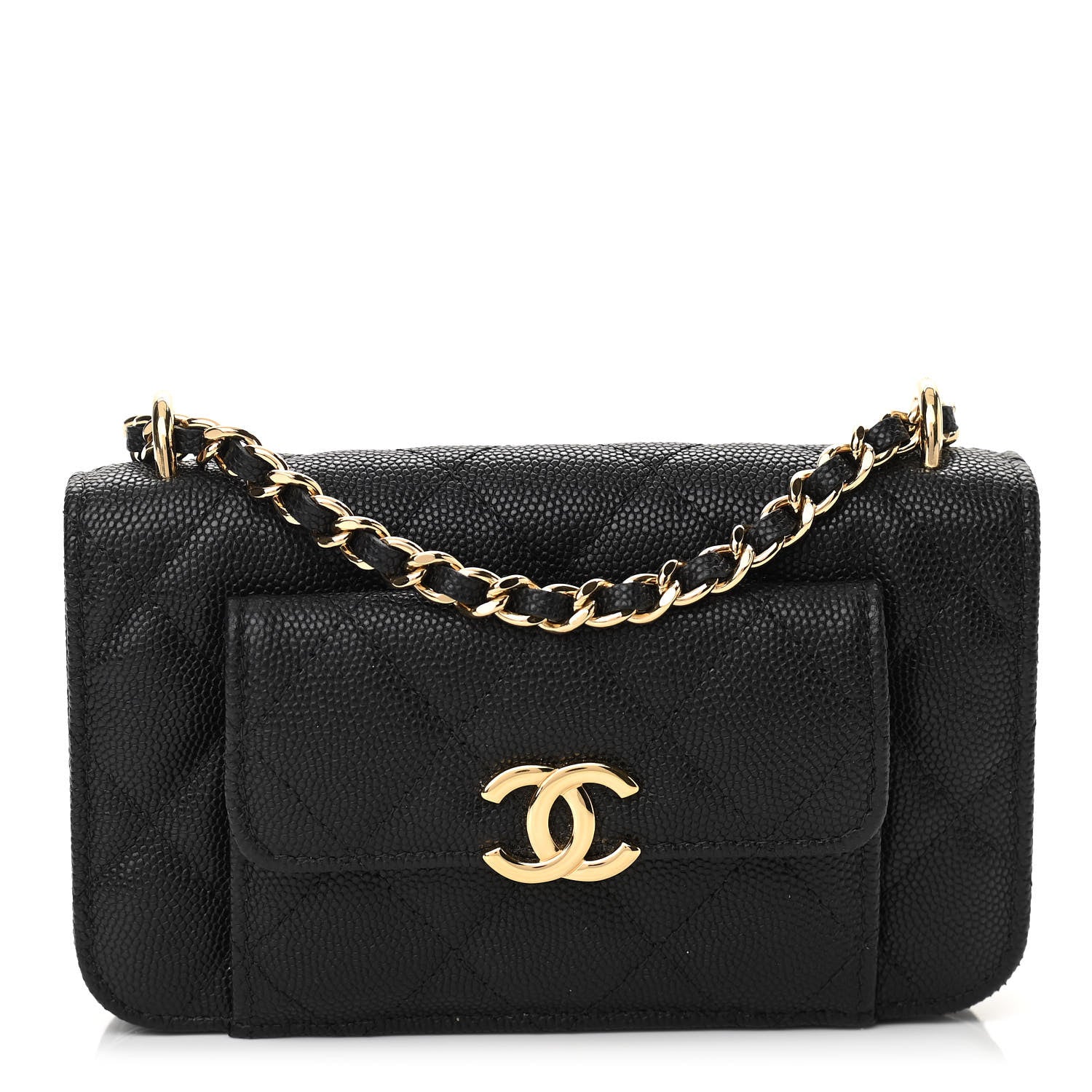 Chanel Caviar Quilted Pocket Twins Clutch With Chain Black 1 of 12