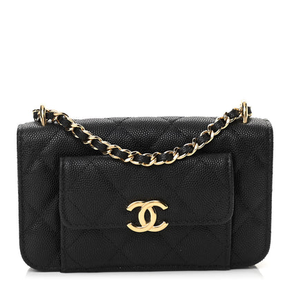 Chanel Caviar Quilted Pocket Twins Clutch With Chain Black 1 of 12