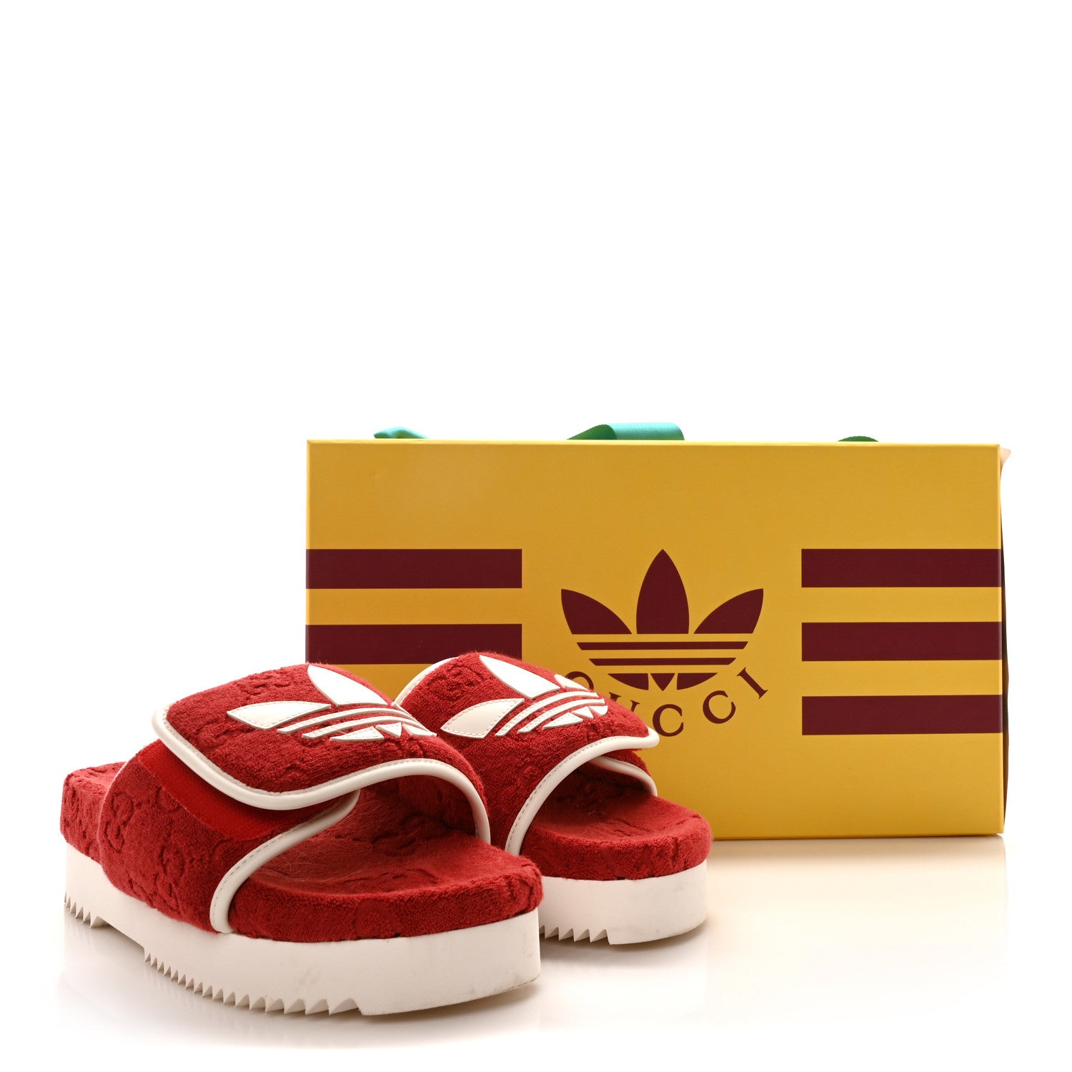 Gucci X ADIDAS Terry Cloth GG Monogram Womens Platform Sandals 38 Maple Red Off White 9 of 9