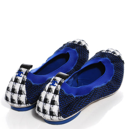 Chanel Tweed Cap Toe Ballerina Flats 37.5 Noir Marine Blanc 4 of 8