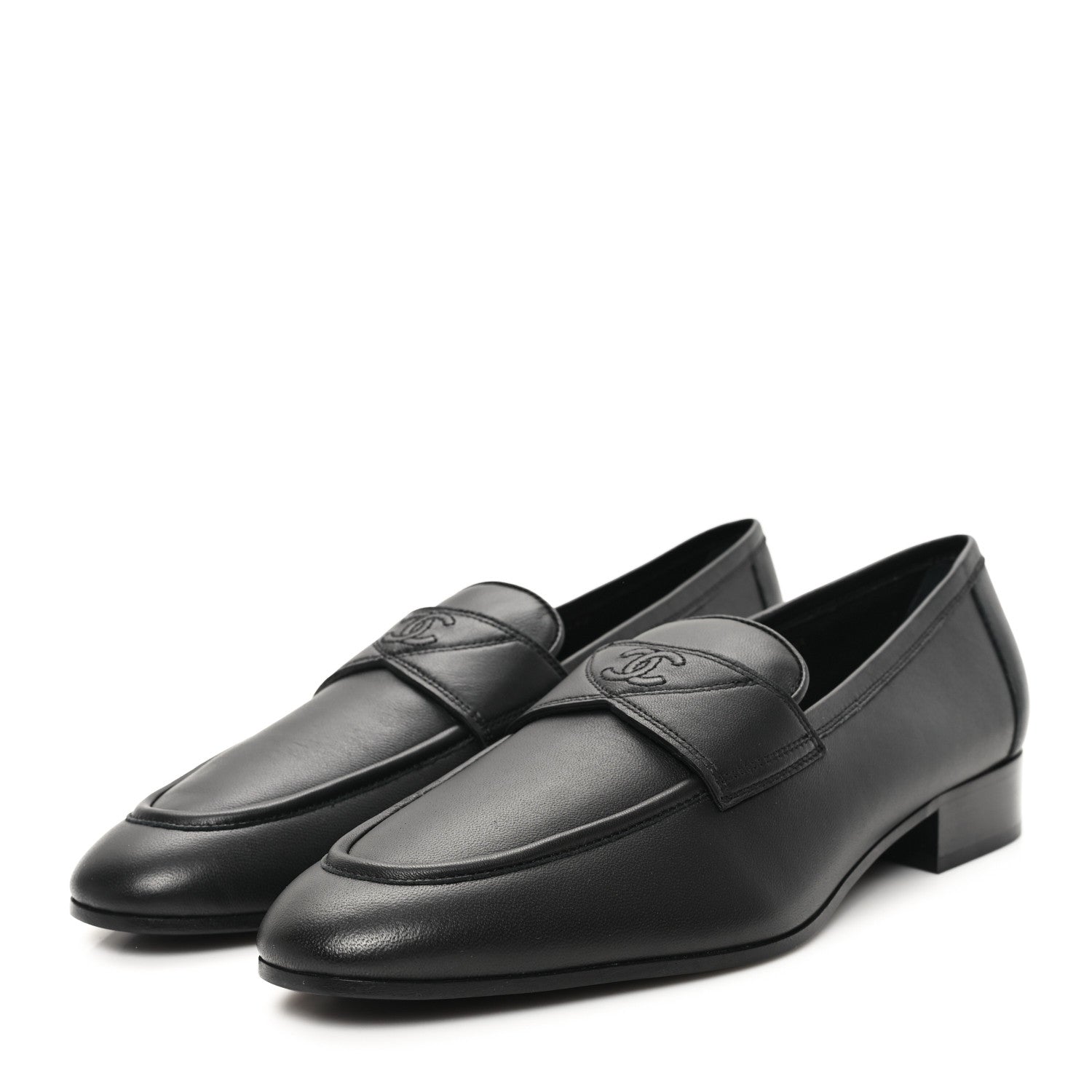 Chanel Lambskin Mens Stitched CC Loafers 42 Black 1707944