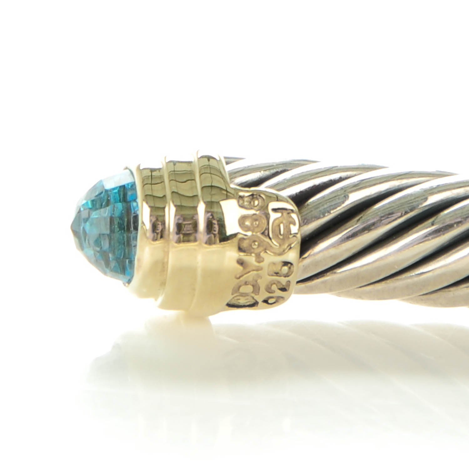 David Yurman Sterling Silver 14K Yellow Gold Blue Topaz 5mm Cable Classics Petite Color Bracelet 5 of 6