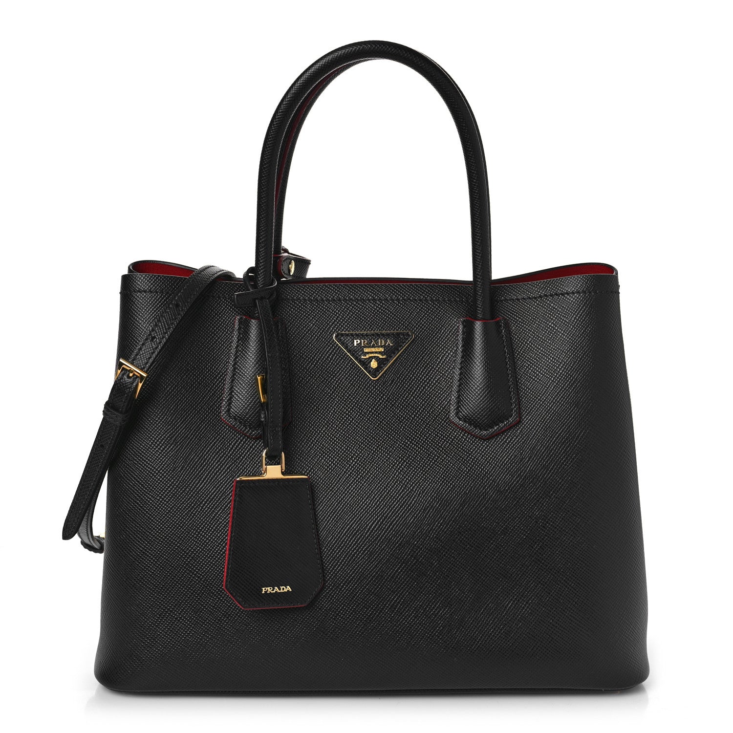 Prada Saffiano Cuir Medium Double Bag Black Fuoco 1 of 7