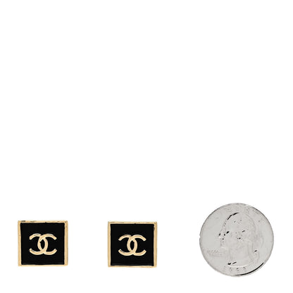 Chanel Metal Enamel CC Square Earrings Gold Black 2 of 5