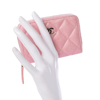 Chanel Iridescent Caviar Quilted Zip Coin Purse Pink 2 of 8